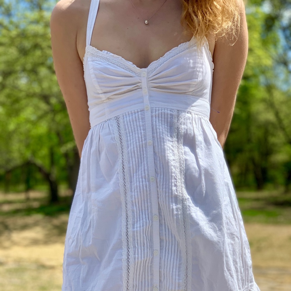 White Summer Crochet Lace Button Dress